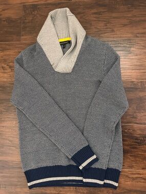 Banana Republic Gray and Navy Shawl Collar Sweater